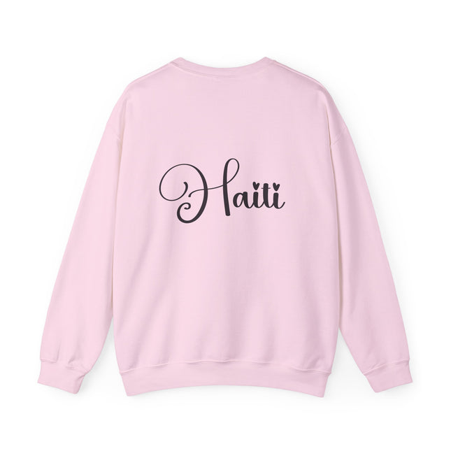 Haitian Elegance Minimalist Heritage Crewneck Cultural Pride Series Unisex Heavy Blend™ Sweatshirt Haitian Street Vibes Graphic on Back