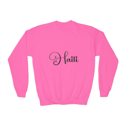 The Haitian Script Elegant Youth Sweatshirt Caribbean Heritage Series Youth Premium Crewneck