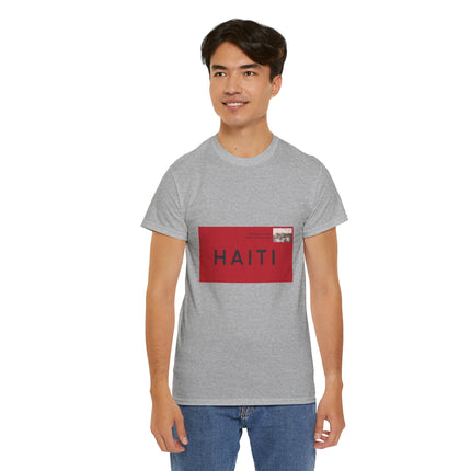 Haiti Postage Stamp Tee  Red & Black Seal of Origin Design Unisex Cultural Pride Shirt, Diaspora Connection & Streetwear Style