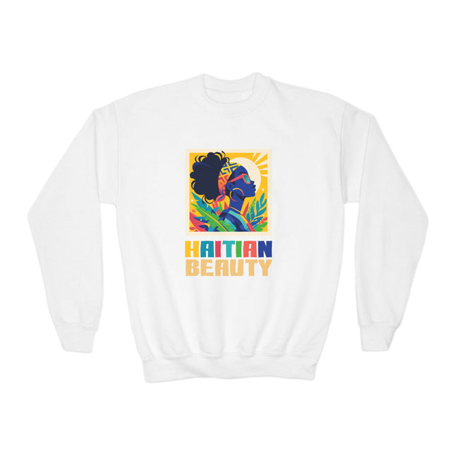 Haitian Beauty Youth Crewneck Sweatshirt Cozy Kids Pullover Afro-Caribbean Art-Inspired Design Cultural Pride for Children