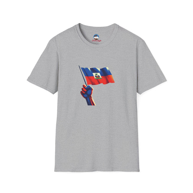 Flag Raised, Fist High — Haitian Pride Sweatshirt | Revolutionary Symbol Apparel, Heritage Crewneck, Black Empowerment Unisex T-Shirt - CreoleSizzle