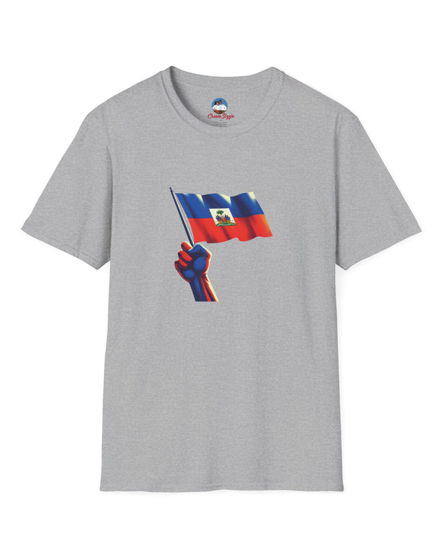 Flag Raised, Fist High — Haitian Pride Sweatshirt | Revolutionary Symbol Apparel, Heritage Crewneck, Black Empowerment Unisex T-Shirt