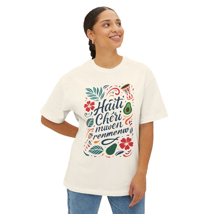 Haiti Chéri Mwen Renmenw Dear Haiti T-Shirt Haitian Heritage Series Crewneck Unisex Oversized Boxy Tee