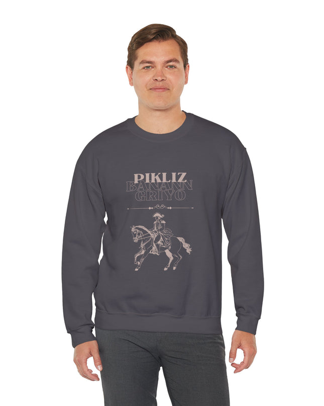 Pikliz Banann Griyo Haitian Cuisine Inspired Cultural Graphic Shirt Sweatshirt Haitian Creole Humor Cozy & Bold Design Bold Haitian Pride Shirt for Cultural Heritage - CreoleSizzle
