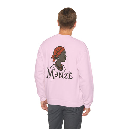 Manzè Empowered Haitian Women Crewneck Sweatshirt Unisex Midweight Fleece Black Culture & Heritage Apparel