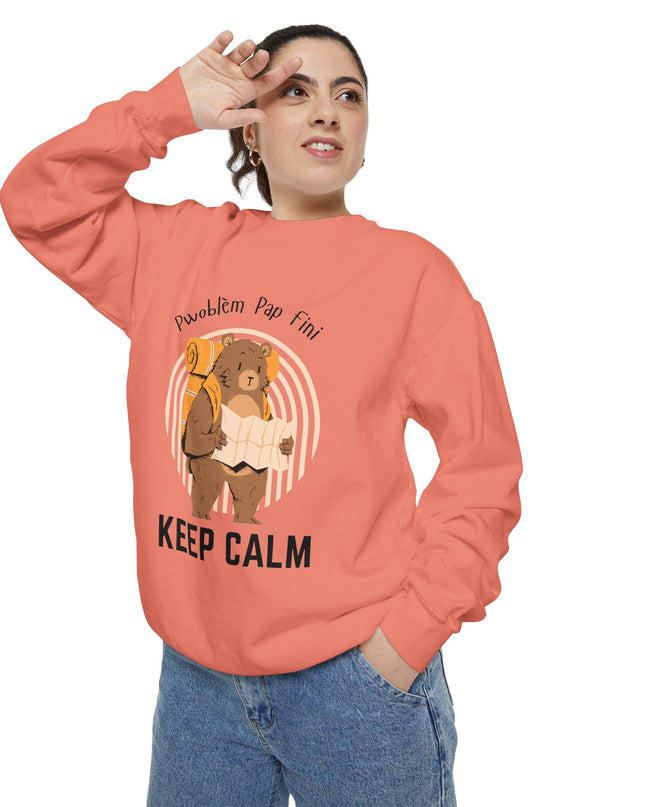 Pwoblem Pap Fini Keep Calm Sweatshirt – Haitian Creole Inspirational Sweater – Unisex Relaxed Fit Fleece - CreoleSizzle