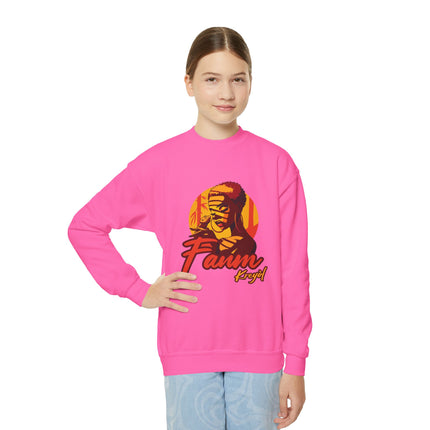 Retro Gamer Youth Crewneck Sweatshirt “Fanm Kreyòl” Graphic Fun Kids Gaming Apparel Cozy Lounge Pullover