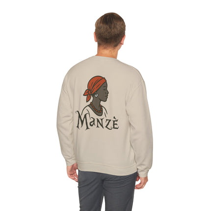 Manzè Empowered Haitian Women Crewneck Sweatshirt Unisex Midweight Fleece Black Culture & Heritage Apparel