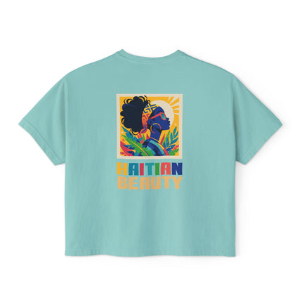 Haitian Beauty Heritage & Grace Women’s Boxy Tee Afro-Caribbean Pride Series Vintage-Inspired Graphic T-Shirt Haitian Street Vibes Graphic on Back