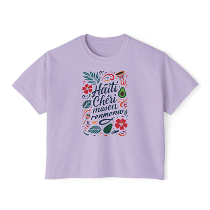 Haiti Chéri Mwen Renmenw Women’s Heritage Boxy Tee Cultural Love Note Design Caribbean Pride Collection, Travel T-Shirt