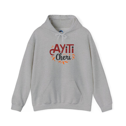 Ayiti Chéri Hoodie Haitian Pride Hooded Sweatshirt, Unisex Cozy Pullover with Cultural Typography, Heritage & Carnival-Inspired Apparel