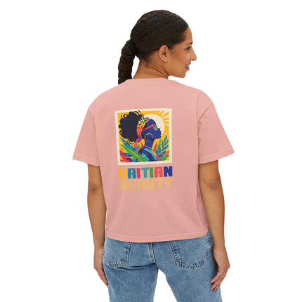 Haitian Beauty Heritage & Grace Women’s Boxy Tee Afro-Caribbean Pride Series Vintage-Inspired Graphic T-Shirt Haitian Street Vibes Graphic on Back