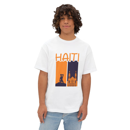 Faith & Resistance — Haiti Oversized Graphic Tee | Marron + Cathedral Design, Revolutionary Heritage Shirt, Unisex Boxy Top - CreoleSizzle