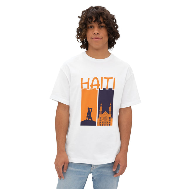 Faith & Resistance — Haiti Oversized Graphic Tee | Marron + Cathedral Design, Revolutionary Heritage Shirt, Unisex Boxy Top - CreoleSizzle