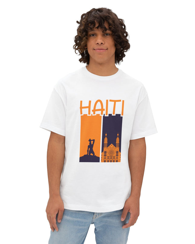 Faith & Resistance — Haiti Oversized Graphic Tee | Marron + Cathedral Design, Revolutionary Heritage Shirt, Unisex Boxy Top