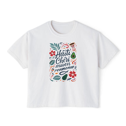 Haiti Chéri Mwen Renmenw Women’s Heritage Boxy Tee Cultural Love Note Design Caribbean Pride Collection, Travel T-Shirt