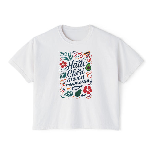 Haiti Chéri Mwen Renmenw Women’s Heritage Boxy Tee Cultural Love Note Design Caribbean Pride Collection, Travel T-Shirt