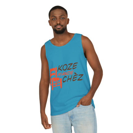 Koze Mandé Chèz Pastel Creole Gossip Tank Top Fun Haitian Saying Unisex Garment-Dyed Summer Shirt