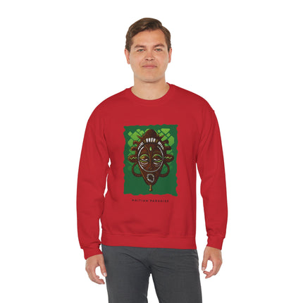The Ancestral Guardian Afro-Haitian & Taino Mask Sweatshirt Cultural Heritage Series Haitian Paradise Crewneck Sweatshirt