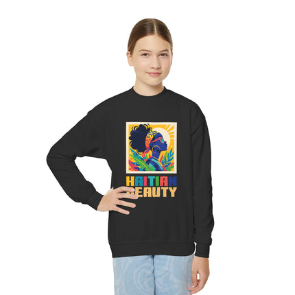 Haitian Beauty Youth Crewneck Sweatshirt Cozy Kids Pullover Afro-Caribbean Art-Inspired Design Cultural Pride for Children
