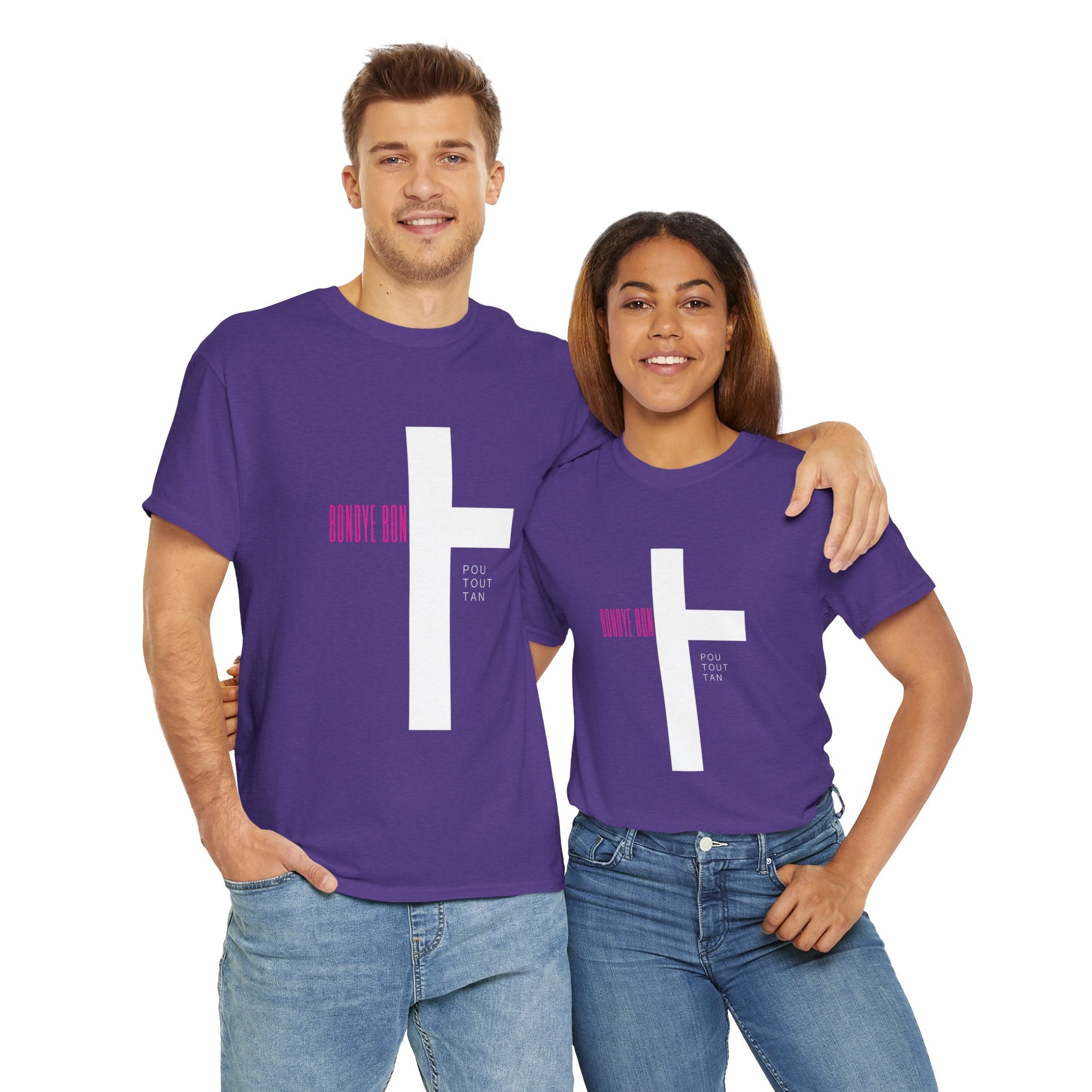 Bondye Bon Pou Toutan T-Shirt - Christian Haitian Faith Tee - Inspirational Gospel Apparel with Cross Graphic Unisex Heavy Cotton Tee