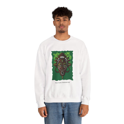 The Ancestral Guardian Afro-Haitian & Taino Mask Sweatshirt Cultural Heritage Series Haitian Paradise Crewneck Sweatshirt