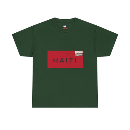 Haiti Postage Stamp Tee  Red & Black Seal of Origin Design Unisex Cultural Pride Shirt, Diaspora Connection & Streetwear Style