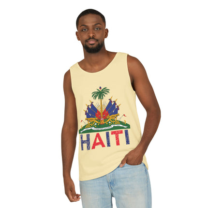 Ayiti in Crayon Heritage Tank Top Haitian Flag & Kreyòl Design Unisex Garment-Dyed Summer Wear