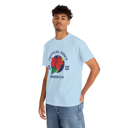 Tropical Vibes T-Shirt Caribbean Hibiscus Graphic Unisex Coastal Pullover Summer & Resort Wear Tropical Vibes Tee