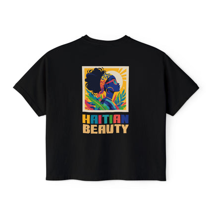 Haitian Beauty Heritage & Grace Women’s Boxy Tee Afro-Caribbean Pride Series Vintage-Inspired Graphic T-Shirt Haitian Street Vibes Graphic on Back