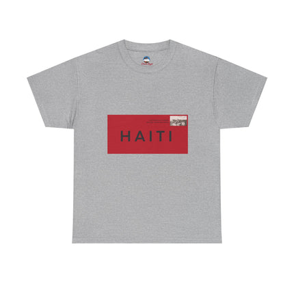 Haiti Postage Stamp Tee  Red & Black Seal of Origin Design Unisex Cultural Pride Shirt, Diaspora Connection & Streetwear Style