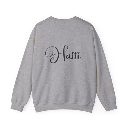 Haitian Elegance Minimalist Heritage Crewneck Cultural Pride Series Unisex Heavy Blend™ Sweatshirt Haitian Street Vibes Graphic on Back