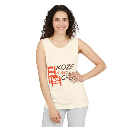 Koze Mandé Chèz Pastel Creole Gossip Tank Top Fun Haitian Saying Unisex Garment-Dyed Summer Shirt