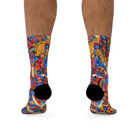 Haiti Flag Recycled Poly Socks - Vibrant Haitian Cultural Design - Eco-Friendly Crew Socks - CreoleSizzle