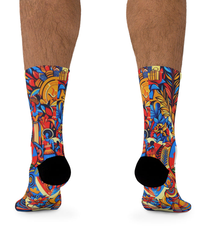 Haiti Flag Recycled Poly Socks - Vibrant Haitian Cultural Design - Eco-Friendly Crew Socks - CreoleSizzle