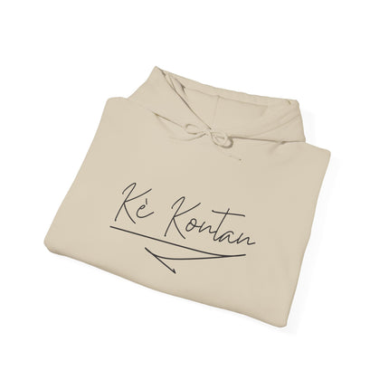 Kè Kontan – “Happy Heart” Minimalist Creole Script Hoodie | Haitian Joy Series | Unisex Heavy Blend Sweatshirt
