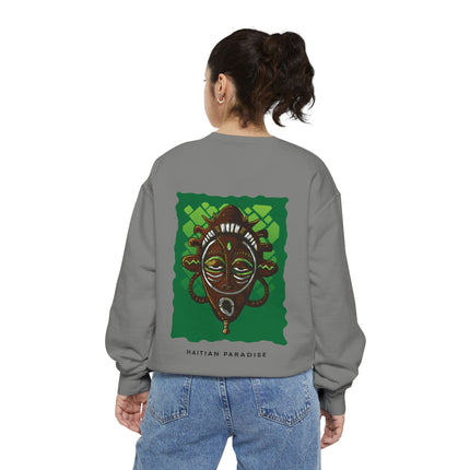 Haitian Paradise Guardian Sweatshirt Afro-Haitian Art-Inspired Design Unisex Cultural Streetwear, Cozy Layer for All Seasons