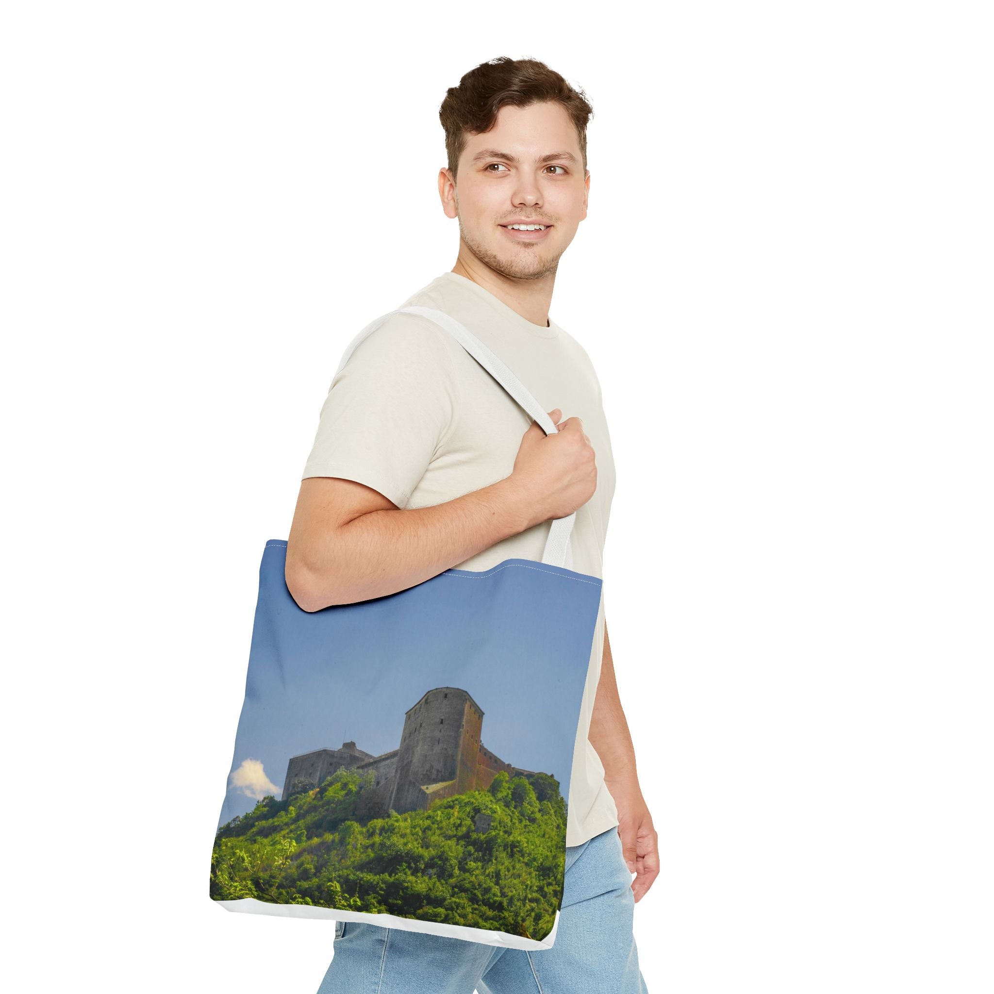 Haitian Citadelle Laferrière Tote Bag – Historical Haiti Travel Bag – Durable All-Over Print Shopping Bag