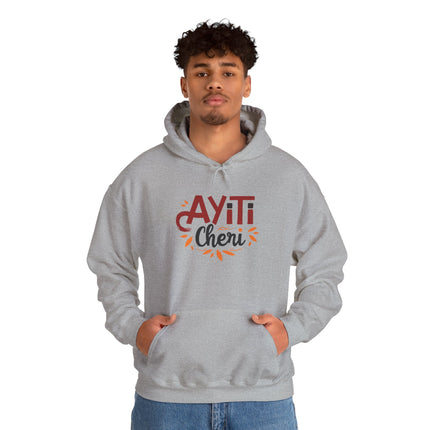 Ayiti Chéri Hoodie Haitian Pride Hooded Sweatshirt, Unisex Cozy Pullover with Cultural Typography, Heritage & Carnival-Inspired Apparel