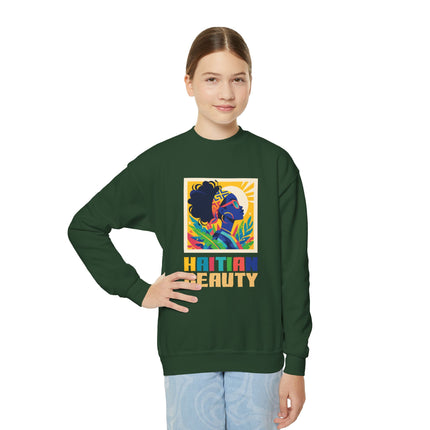 Haitian Beauty Youth Crewneck Sweatshirt Cozy Kids Pullover Afro-Caribbean Art-Inspired Design Cultural Pride for Children