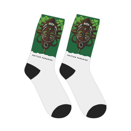 Haitian Paradise Limited Heritage Crew Mid-Length Socks Afro Haitian Guardian Mask Design