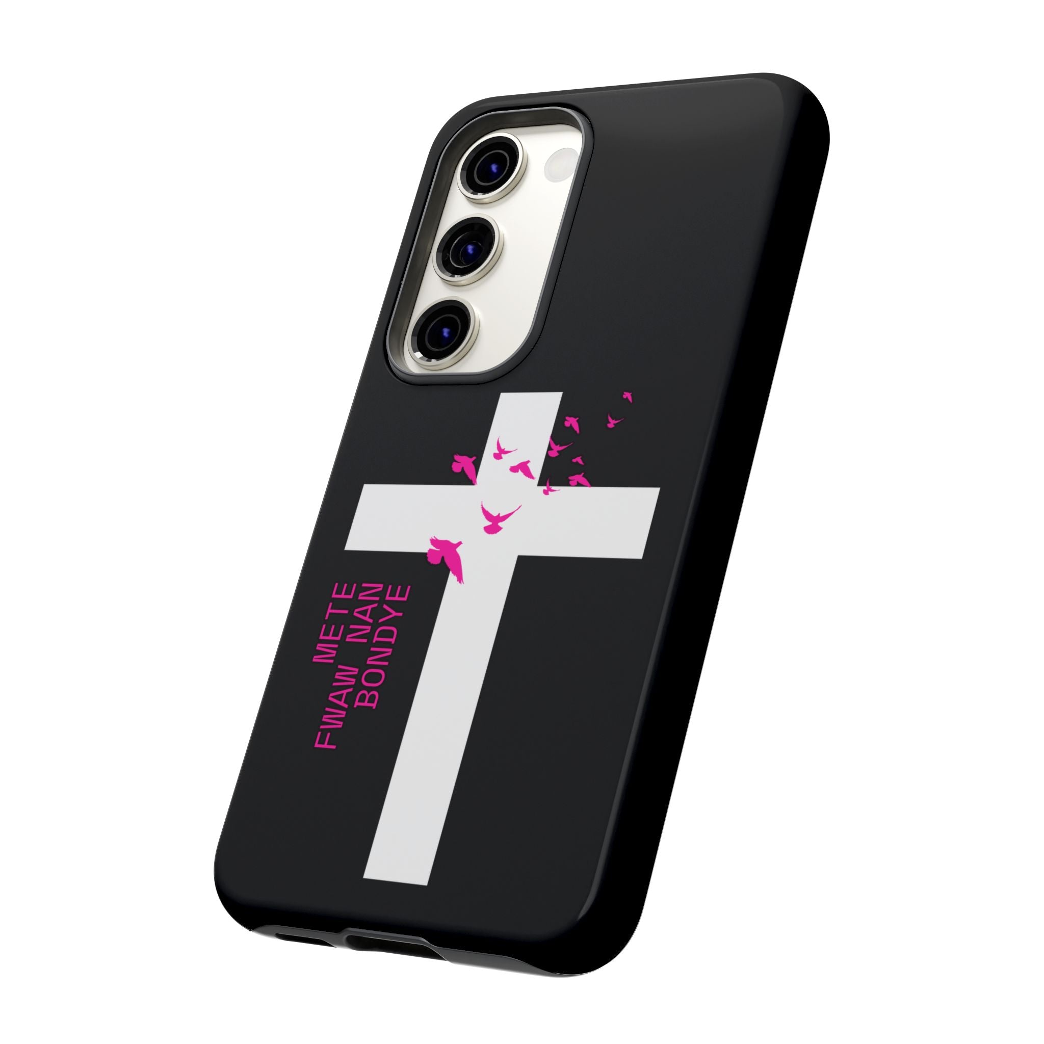 Mete Fwa W Nan Bondye Phone Case – Haitian Gospel Cross Design – Faith-Based Christian Cover