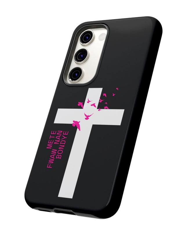Mete Fwa W Nan Bondye Phone Case – Haitian Gospel Cross Design – Faith-Based Christian Cover - CreoleSizzle