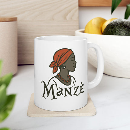 Manzè The Power of Womanhood Premium Mug Haitian Feminine Strength and Cultural Pride - CreoleSizzle