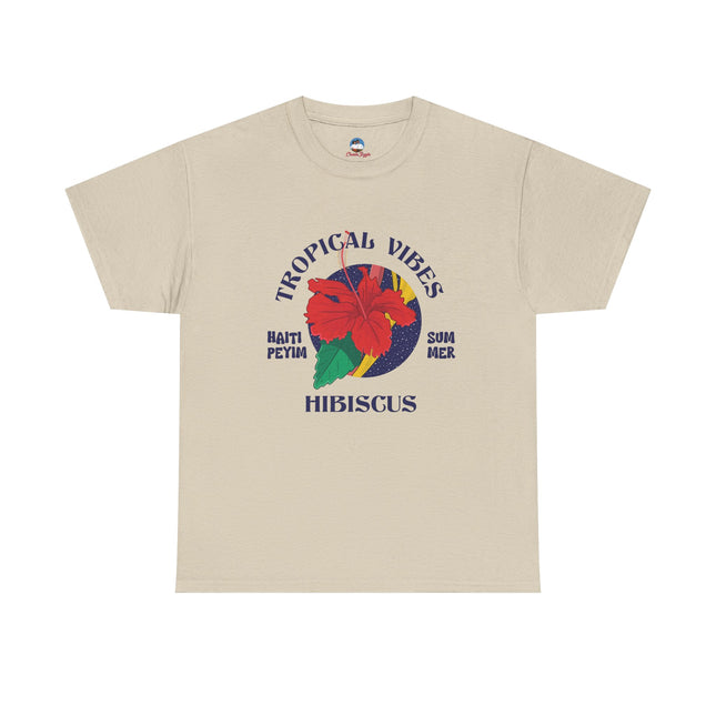 Tropical Vibes T-Shirt Caribbean Hibiscus Graphic Unisex Coastal Pullover Summer & Resort Wear Tropical Vibes Tee