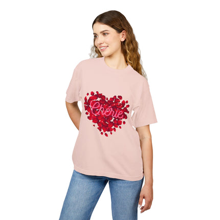 Chérie Heart T-Shirt Romantic Red Rose Design Celebrate Love in Style Durable and Stylish Unisex Urban Heavy Tee - CreoleSizzle