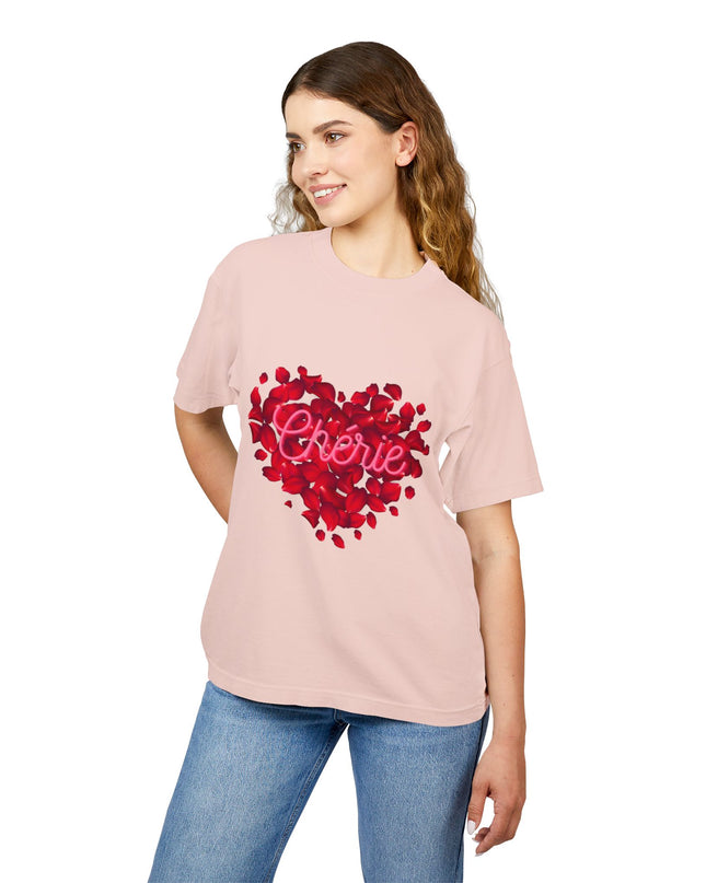 Chérie Heart T-Shirt Romantic Red Rose Design Celebrate Love in Style Durable and Stylish Unisex Urban Heavy Tee - CreoleSizzle