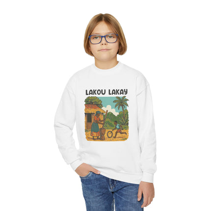 The Heart of Home Lakou Lakay Youth Sweatshirt Haitian Heritage Series Youth Premium Crewneck