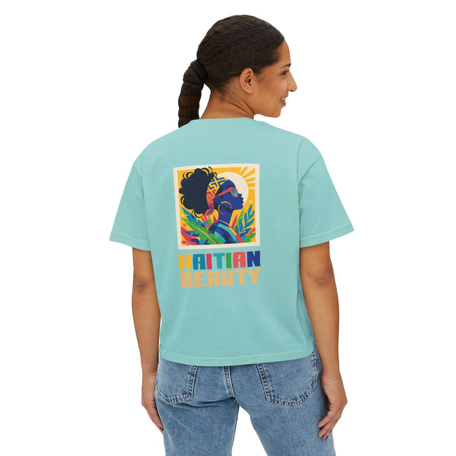 Haitian Beauty Heritage & Grace Women’s Boxy Tee Afro-Caribbean Pride Series Vintage-Inspired Graphic T-Shirt Haitian Street Vibes Graphic on Back