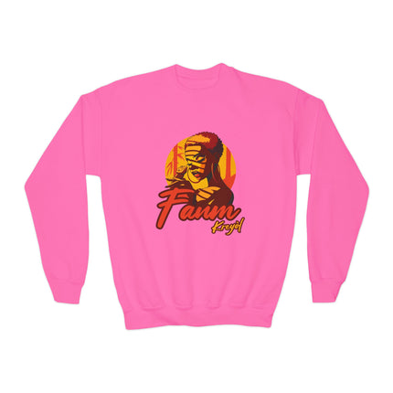 Retro Gamer Youth Crewneck Sweatshirt “Fanm Kreyòl” Graphic Fun Kids Gaming Apparel Cozy Lounge Pullover